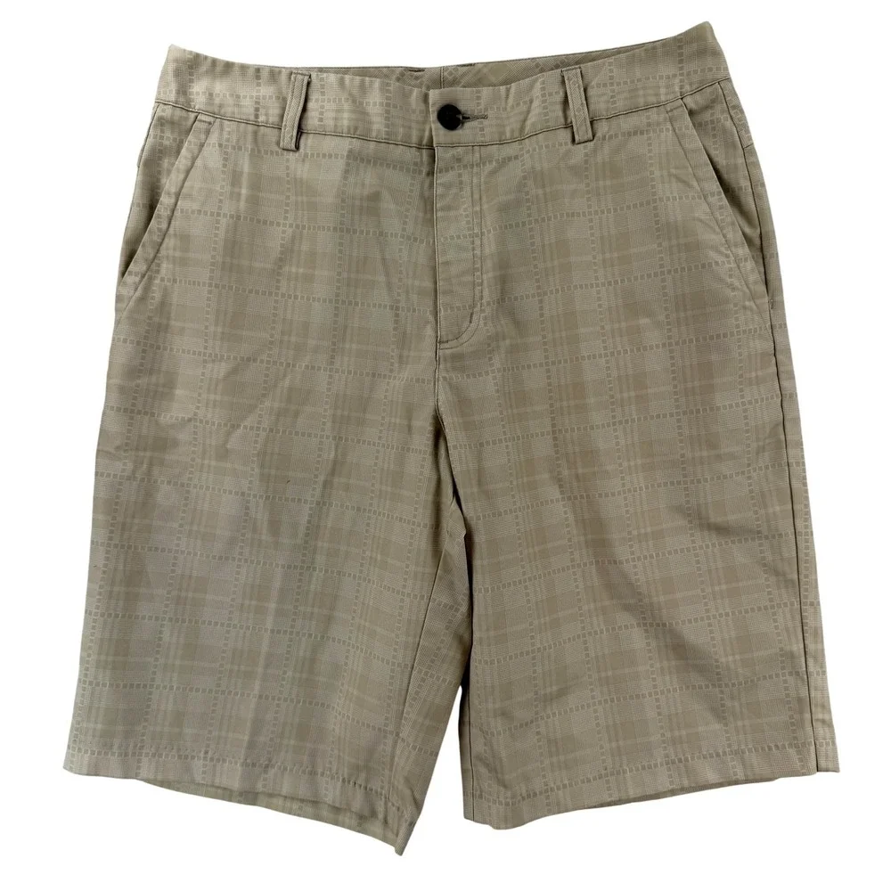 Adidas Shorts Mens 32‎ Beige Plaid Climalite Chino 11 Inseam Casual Golf
